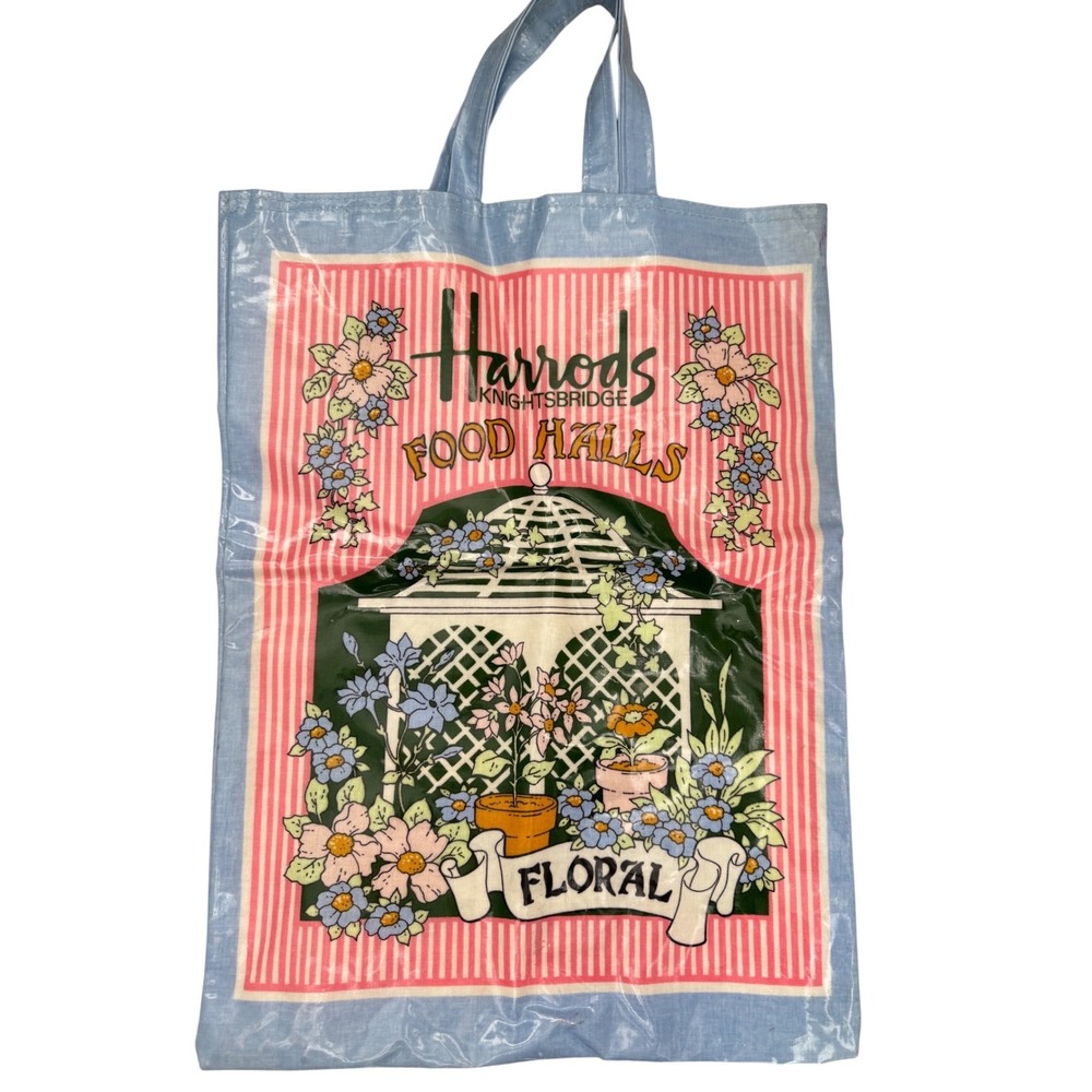 Harrods Knightsbridge Food Halls Tote Bag Ulster PVC Floral Confectionery Blue